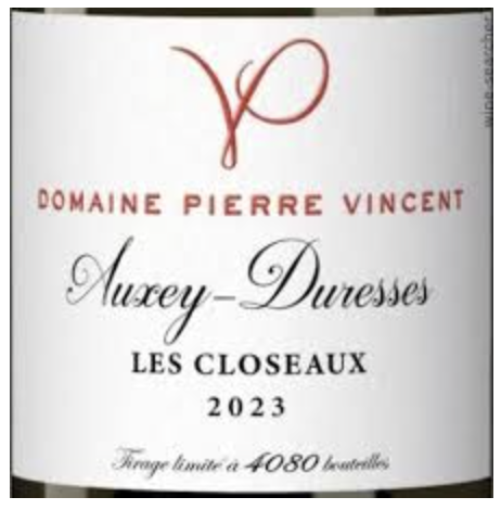 (image for) Domaine Pierre Vincent Auxey-Duresses Les Closeaux Rouge 2023 [JM 91-93] [WAS: $140++]